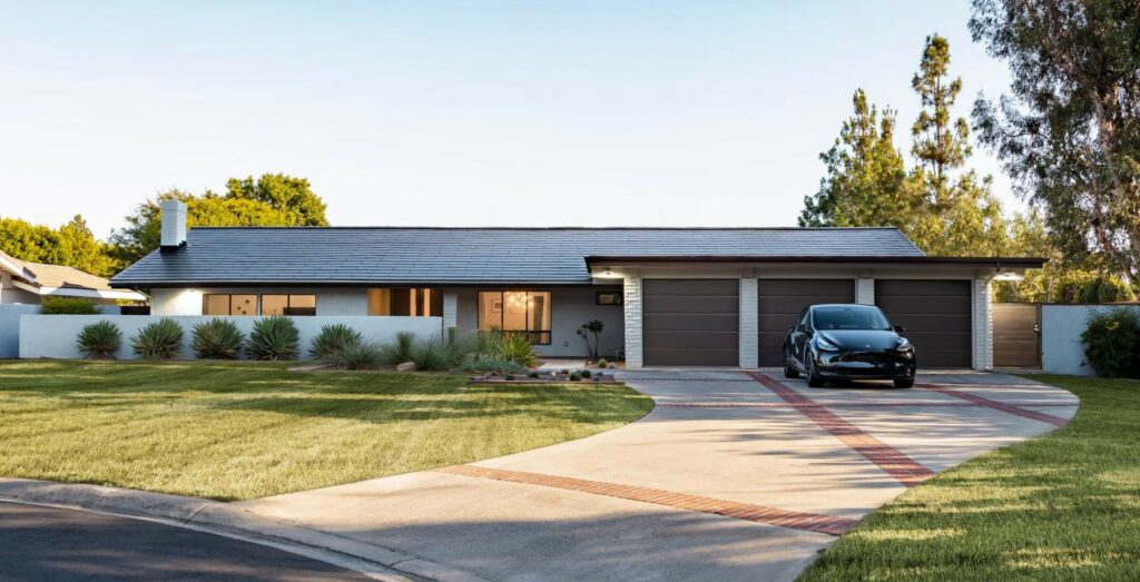 Front view of home with Tesla Solar Roof